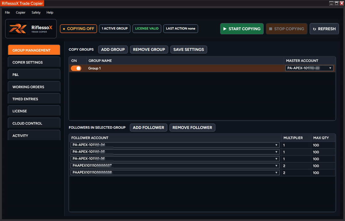 RiflessoX group management interface